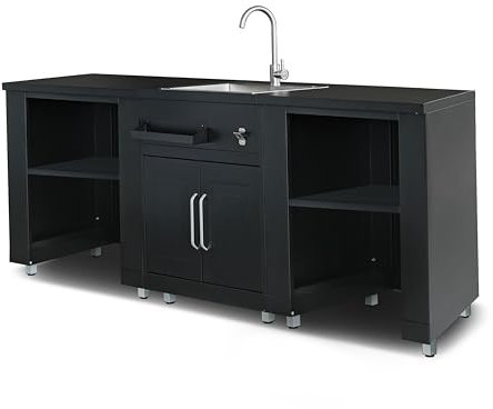 Oviala Cuisine d'extérieur 3 éléments avec évier Noir