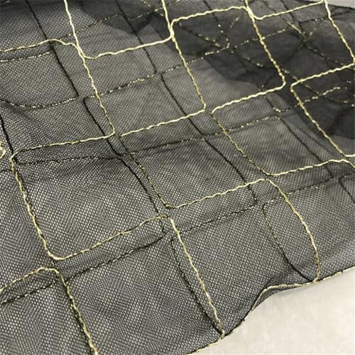 Tela de malla transparente negra con patrón de rejilla de alambre dorado, falda para coser ropa, diseño de tela de bricolaje, color negro, 50 x 150 cm