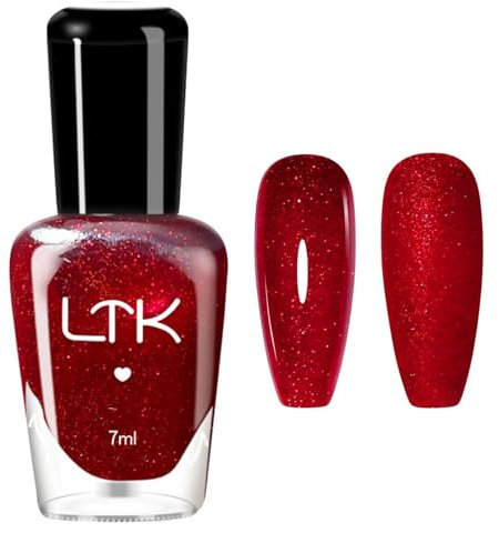 Red Nail Varnish - Red Glitter Nail Polish - 60 Second Nail Varnish - Chip Resistant & Long Lasting Nail Polish - Sparkly Nail Lacquer for Nail Salon DIY Manicure