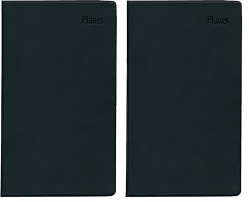 Zettler - Taschenplaner 2025 schwarz, 9,5x16cm, Taschenkalender mit 64 Seiten in Kunststoffhülle, 1 Woche auf 1 Seite, separates Adressheft, Wochenzählung, Mondphasen und deutsches Kalendarium