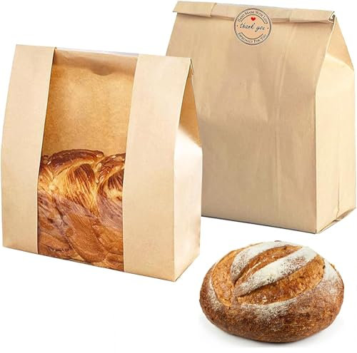 25 Pack Large Paper Bread Bags for Homemade Sourdough Loaves Bread Bags with Window for Homemade Bread Gift Giving, Sourdough Bread Packaging Storage with Label Seal Stickers(11.8x8.2x3.5 inch)