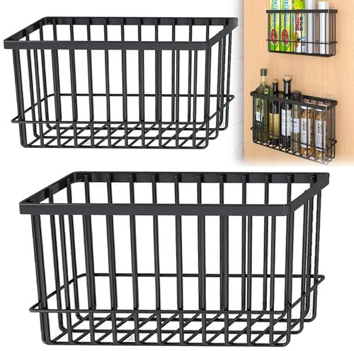 JIAMIAN Caja De Almacenamiento De Cocina, Caja De Almacenamiento De Metal Colgante De Pared, Cesta De Almacenamiento Pegajosa, Accesorios De Almacenamiento De Armarios, Adecuada Para Cocinas y Armario