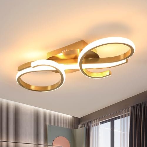 Riserva Deckenlampe LED Gold, 3000K Warmweiß Deckenleuchte Modern, 36W Kreative Deckenlampe aus Aluminium für Küche, Wohnzimmer, Korridor, Schlafzimmer, Balkon