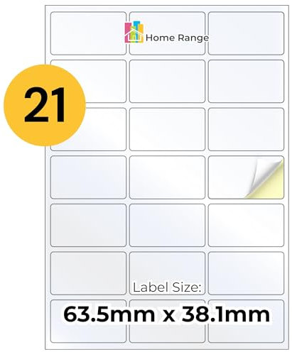 Home Range 21 Aufkleber Adressetiketten 3x7 (x100) | 21 pro Bogen | 100 Blatt, glänzend weiß selbstklebende Etiketten zum Abheften, Organisieren, Rücksendeadresse, Büro & Zuhause Beschriftung