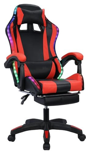 kiskick Sedia da gaming, con schienale alto e altoparlanti compatibili con Bluetooth e luci LED RGB, sedia ergonomica e regolabile, girevole, con poggiatesta e supporto lombare, nero e rosso