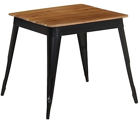 WEMYUFURN Esstisch Massivholz Akazie und Stahl Esszimmer Pflegeleichter Tisch für Küche 75x75x76 cm