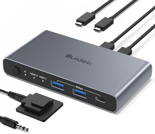 USB-C KVM Switch para 2 Ordenadores y 1 Monitor (4K@60Hz), Conmutador KVM con 2 Puertos USB A y 1 Puerto USB C, para Compartir 1 Monitor/Teclado/Ratón entre 2 Consolas u Ordenadores, Carga PD 100W | Con 3 puertos USB 3.0 para 2 ordenadores portátiles/teléfonos/tabletas/iPad/consola de juegos