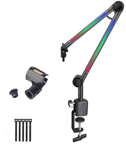 Desktop LED Microphone Stand LED Boom Arm With Flexible Scissor Arm For Live Streaming Broadcasting Smooth Movement Gaming Mic Stand