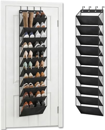 Back Over Door Shoe Storage Organiser, Hanging Shoe Rack with Deep Pockets 10 Tier, Shoes Rack for Closet Door Storage Includes Boots, Fit 20 Pairs Shoes and Toys, Water Bottles, Daily Necessities