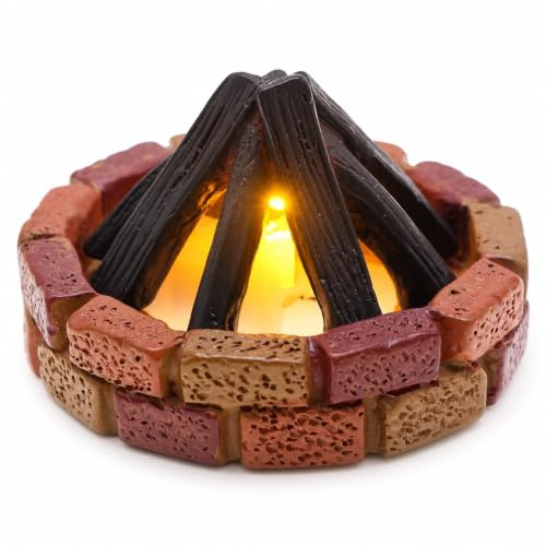 Elprico Fogata Falsa, Adorno LED en Miniatura para Fogata, Decoración Realista de Resina con Pilas para Casa de Muñecas, Decoración de Fuego Falso, Luz Nocturna Artificial para