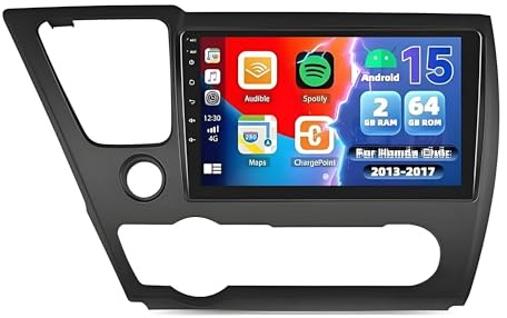 CarPlay Radio estéreo para Coche con Android 15.0, 2G+64G, Compatible para Honda para Civic 2013-2017, CarPlay inalámbrico