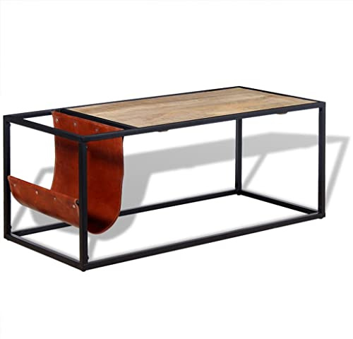 Mhdvray Table basse avec porte-revues en bois de manguier - 110 x 50 x 45 cm - Style industriel - Robuste et durable - Vintage - Pour salon, bureau et couloir