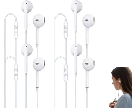 4 confezioni auricolari cablati di alta qualità con jack da 3,5 mm, auricolari ergonomici con riduzione del rumore e microfono incorporato, compatibile con iPhone, Samsung, MP3 e altri dispositivi