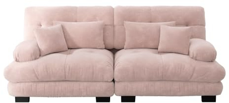 TOUSUNCO Cloud Ecksofa Chenille, 2-Sitzer Doppelsofa mit 2 Lenden- & 2 Dekokissen, Modulares Sofa mit Massivholzrahmen, Vintage-Chenille-Stoff für Wohnzimmer (Pink,2 Seat)