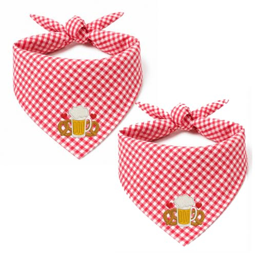 2 Stück Rot Weiß Trachtentuch Damen, Edelweiß Rot Trachtentuch Kariert Halstuch 50 x 50cm, Oktoberfest Accessoires für Bayerische Outfit Trachten Party, Verwendbar als Halstuch, Kopftuch oder Armtuch