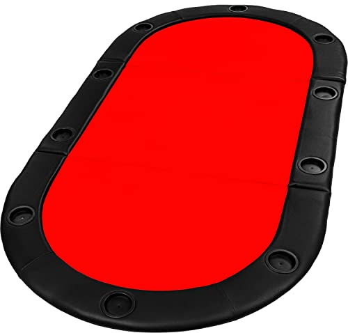 GAMES PLANET Faltbare Pokerauflage „Straight Flush“ mit Tasche, 208x106x3 cm, MDF Platte, gepolsterte Armauflage, 10 Getränkehalter, rot