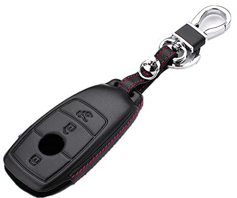 M.JVisun Coque de clé de voiture en cuir véritable pour Mercedes-Benz 2019-2022 Classe A Classe C Classe G 2017-2022 Classe E 2018-2021 Classe S avec porte-clés – Noir