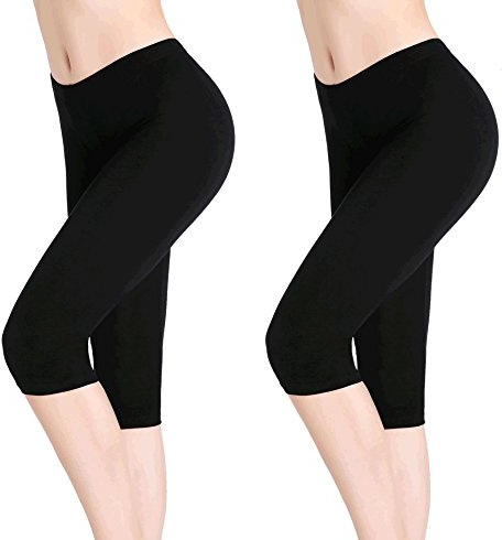 Women Under Dress Leggings Capri Cropped Shorts Tights Short Yoga Pants | 3/4 length capri design sits below knee, tailored fit for layering under dresses and skirts without adding bulk.