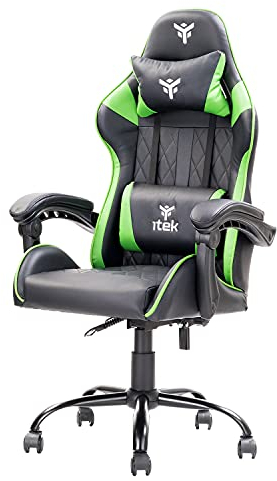 Itek Gaming Chair Rhombus PF10, Cloruro de polivinilo, Negro Y Verde, Normale