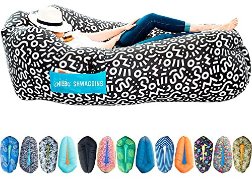 Chillbo Orsen Luft Sofa Couch, Wasserdichtes aufblasbares Sofa, Air Lounger mit Tragebeutel und integriertem Kissen für Indoor oder Outdoor (Black + White Swizzle)