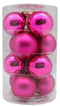 We Love Christmas Box 12 Weihnachtskugeln aus Glas, 6 cm, Pink glänzend und matt