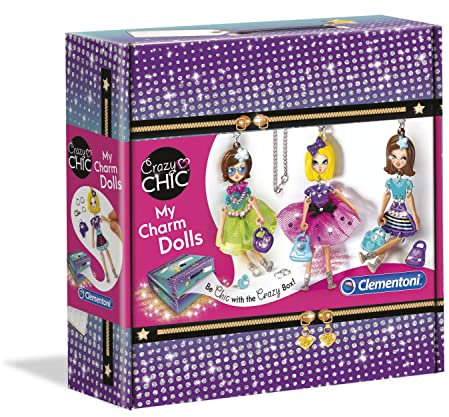 Clementoni - 18587 - Crazy Chic - My Charm Dolls - Made in Italy - Gioco Creativo Bambina dai 7 Anni per Realizzare Gioielli E Collane con Bamboline, Italiano, Multicolore