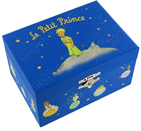 Musikalische Schmuckschatulle/Schmuckdose mit Spieluhr aus Holz mit der kleine Prinz und dem Fuchs in Bewegung und 18-Ton Spielwerk - Schwanensee (P. I. Tschaikowski)