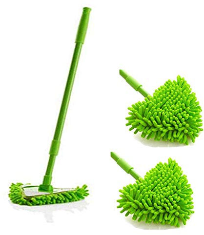180 Degree Rotatable Adjustable Triangle Cleaning Mop, Extendable Dust Duster with 2 Reusable Mop Heads,2 in 1 Wet Dry Telescopic Microfiber for Cleaning Bathtub,Toilet ,Mirror,Glass,Ceiling (Green)