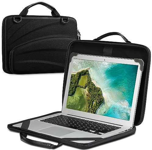 FINPAC 13-14 Zoll Chromebook Sleeve Case - Schützende Aktentasche Schultertasche mit Zubehörtasche für bis zu 14 Zoll Laptop Notebook Ultrabook, Schwarz