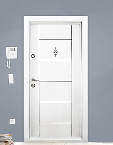 Portone Moderno Blindato In Metallo Portoncino Bianco 92x200 Con Direzione Di Apertura Sia A Destra Che A Sinistra PL7 (Apertura interna destra)