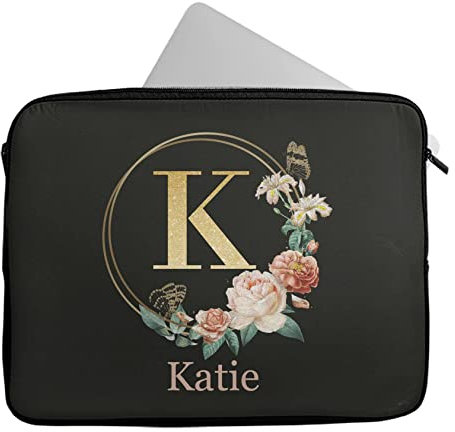 Novelty Things Personalised Any Name Floral Design Laptop Case Sleeve Tablet Bag Chromebook Gift 351 (16-17 inch)