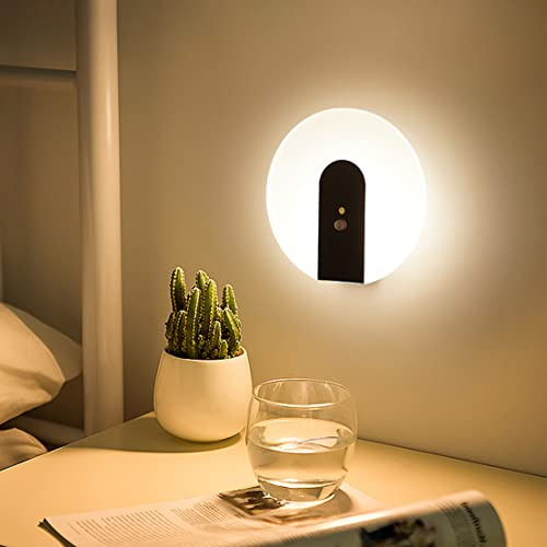 WRMING Kabellos LED Wandlampe mit Bewegungsmelder Innen Batteriebetrieben Wandleuchte USB Wiederaufladbare Akku Treppenlicht Schlafzimmer Nachtlicht Tragbares Design kinderzimmerlampe,6000k