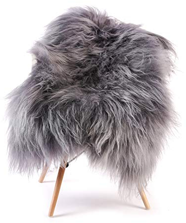 ESTRO | Echt ISLÄNDISCHER Schaffell Lammfell Teppich | Glänzend und luxuriös | Farbvielfalt ESI (Stahl, 110 cm)