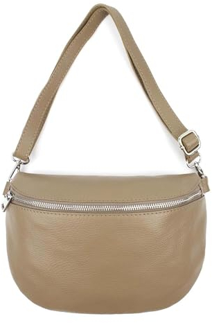 ITALYSHOP24-COM OBC Made in Italy Damen Leder Tasche Gürteltasche Crossbody Hüfttasche Bauchtasche Umhängetasche Cross-Over Bodybag Schultertasche Handytasche (Helltaupe)