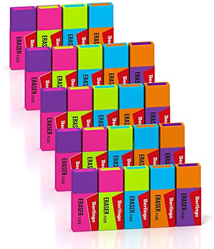 Berlingo Radiergummi Set, 24 Stück, rechteckig, Eco-PVC, 50x20x11 mm, für das Büro, das Home Office oder die Schule und Uni, Serie Fuze