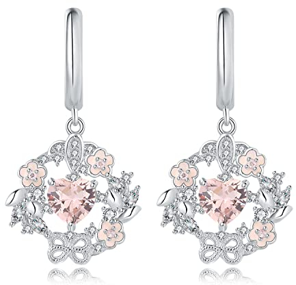 JewelryPalace 6mm Blume Herz Liebe 2.4ct Rosa Morganit-Farbe Erstellt Saphir Ohrhänger Silber 925 Damen, Marquise Schmuck Set, Ohrringe Silber mit Stein, Edelstein Mädchen Creolen Geschenke für Frauen