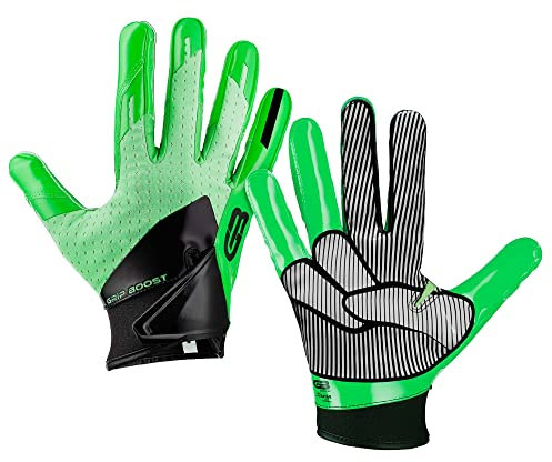 Grip Boost Peace, Shaka und Hook 'Em Fußballhandschuhe Pro Elite – Erwachsenengrößen, Limetten-Schwarz, Größe XL