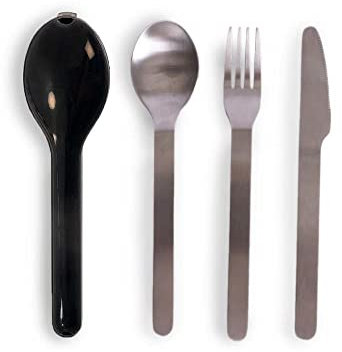 Sagerform to Go Besteck-Set bestehend aus Messer, Gabel und Löffel in der Farbe Schwarz/Silber, 18x3x3cm, 5018312