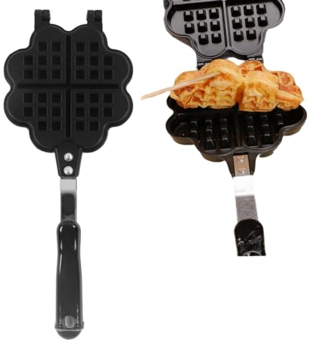 Non-Stick Waffle Maker Pan, Stove Top Waffle Skillet Aluminum Heart-Shaped Waffle Making Mold for Breakfast Baking