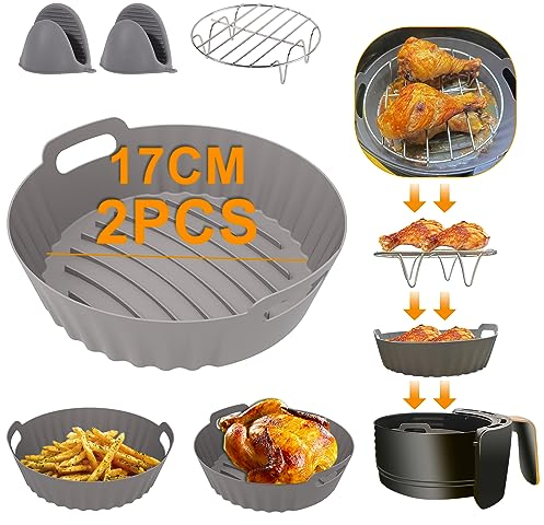 Cesta de Silicona para Freidora de Aire, 2PCS Olla de Silicona para Freidora de Aire,Cesta de Horno para Freidoras de Aire,Freidora Aire Reutilizables y Antiadherentes
