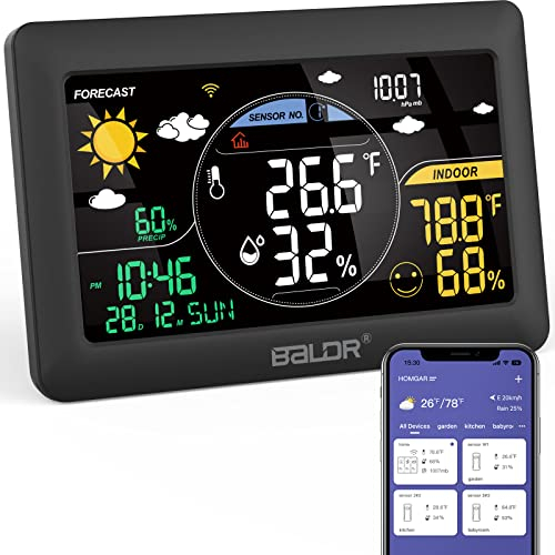 Baldr Stazione Meteo con Sensore Esterno,Stazione Meteo WiFi con App,Display a Colori 7.5 Pollici, Stazione Meteorologica con Previsioni Meteo/Termometro Interno/Esterno/Igrometro