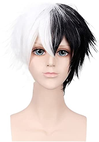 BKALIT Perücken Perücke Natürliche Schwarz-Weiß-Perücke, Männlich Für Monokuma, Anime, Kurze Schwarz-Weiß-Cosplay-Perücke Täglichen Party