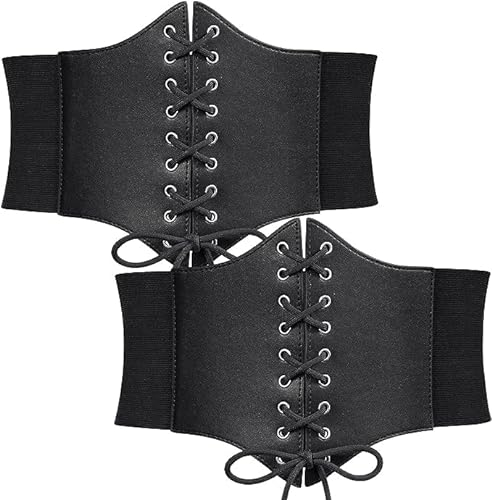 QYDMIN Corsetto Donna Nero 2 Pezzi, Cintura Elastica Larga per Costume da Donna di Halloween