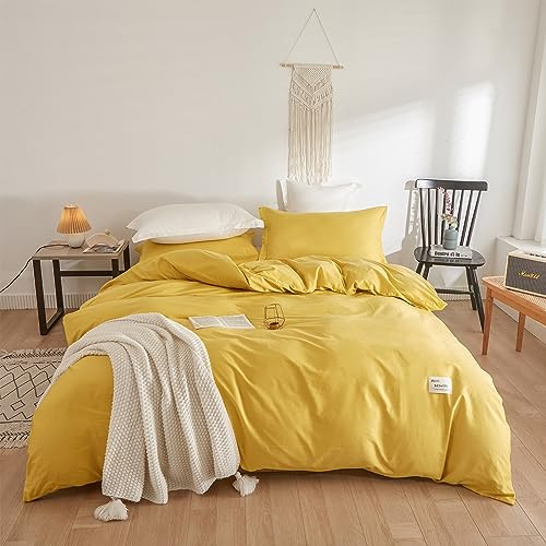 MEILA Bettwäsche Set 3teilig Gelb 135 x 200 cm 100% Baumwollstoff Bettbezug Set mit 2 Kissenbezüge, Weich und Bügelfrei