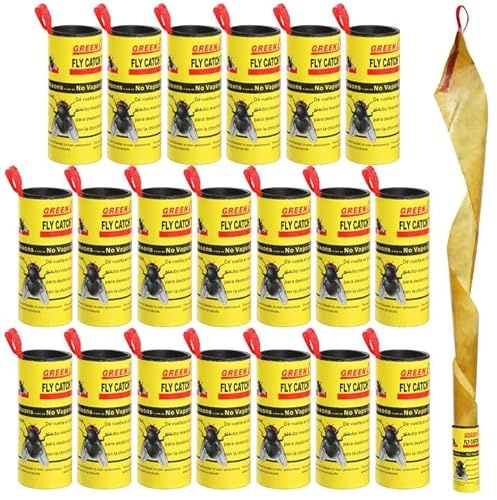 GeeRic Fliegenfänger, 20x - Fliegenfalle Innenbereich,Fliegenpapierbänder,Insektenfänger,Fliegenfalle umweltfreundlich,giftfrei,für Fruchtfliegen, Mücken, Insekten, Schädlinge, Mücken