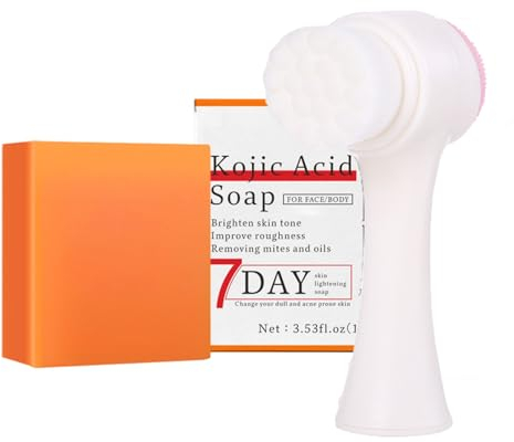 Kojic Acid Soap for Face & Body, Kojic Acid Bar with 2 in 1 Face Brush,Natural Moisturizing Deep Clean Solid Soap for Reduce Acne & Scar, Remove Black Spot,Brigthen & Smooth Skin