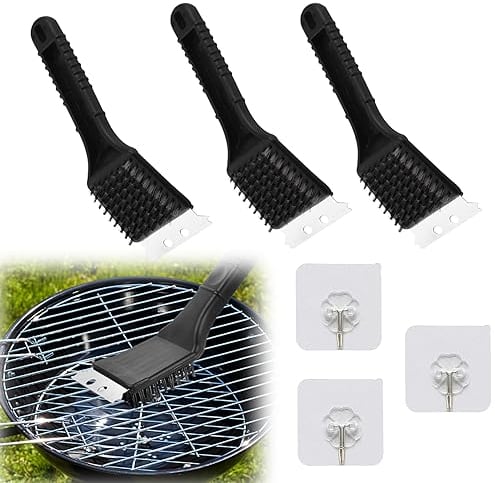MsTeco 3 Stück Grillbürste Grill Reinigungsbürste 3er-Set 3 in 1 Grill Reinigungsbürste Profi Edelstahl Grill-Reinigungsbürste für Gas- Elektro- Holzkohle-Grill BBQ-Grill, Mit Drei Haken