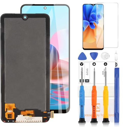Pantalla LCD para OLED Xiaomi Redmi Note 10 4G/Redmi Note 10S/Poco M5S LCD Pantalla Táctil Digitizer Assembly Piezas de Repuesto de Reparación con Herramientas (Negro)