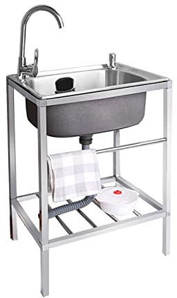 Fregadero Cocina Fregadero de acero inoxidable, lavabo independiente, fregaderos de cerámica para cocina, lavabo de porcelana, rectangular con acero inoxidable