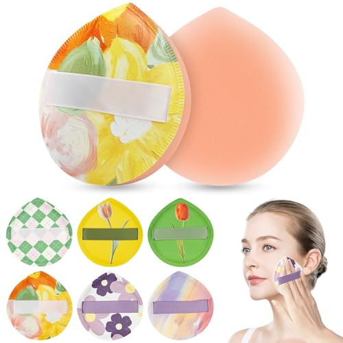 Lot de 6 Grande Eponge Maquillage Beauty Blender, Éponge Maquillage Fond de Teint, Houpette Maquillage Réutilisable, Teardrop Makeup Sponges Puff Set, Outil de Maquillage Humide et Sec